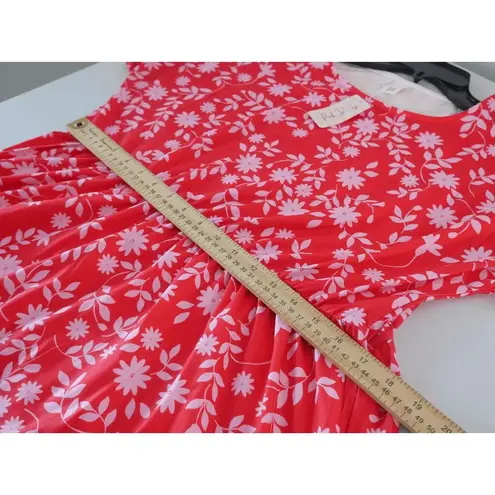 Daisy Pink  Women's Red Floral Pocket Scoop Neck Short Sleeve Dress XL