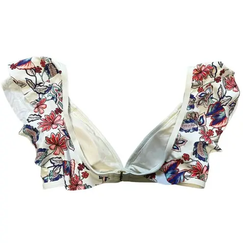 Ella Moss Ruffle Folklore Floral Shoulder Ruffle Shoulder Bikini Swim Top NWT XS