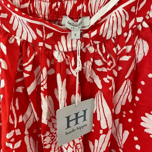 Haute Hippie white and red Linen Blend Floral Skirt, Size small NWT