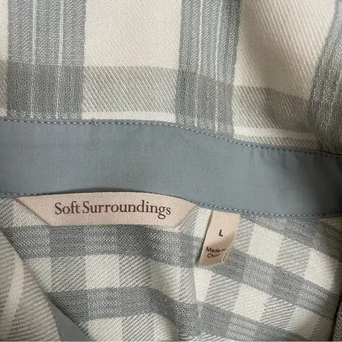 Soft Surroundings Tunic Huntleigh Shirt Pearl Shell Button Plaid Lagenlook Green - Image 14