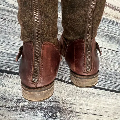 Caterpillar Brown Leather Knee-High Boots with Buckle Accent and Wool Shafts