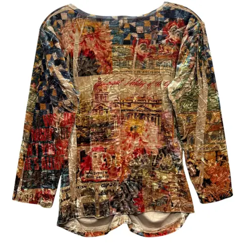 Vintage CLIO Women's Velvet Ruched Top Long Sleeve V Neck Graphic Retro Y2K M Tan Size M