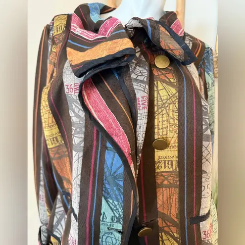 Multicolor Striped Women's Reversible Jacket Large Ruffle Collar Black