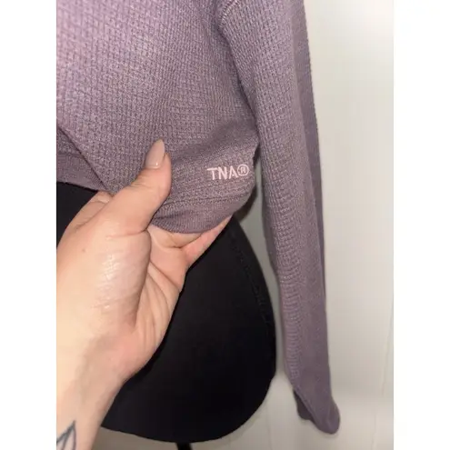 TNA ARITZIA Top S Thermal Waffle Cropped Shrug Crew Long Sleeve Purple