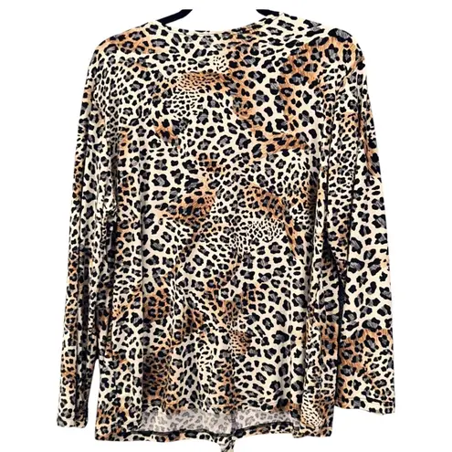 Clara Sun Woo Womens Blouse Size 1X Leopard Y2K Tunic Stretchy Knit Oversized Black