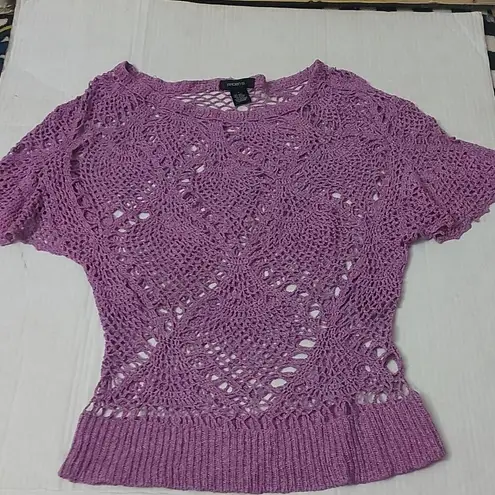 Arden B . Purple Crew Neck Crochet Top Size L Silk Mix