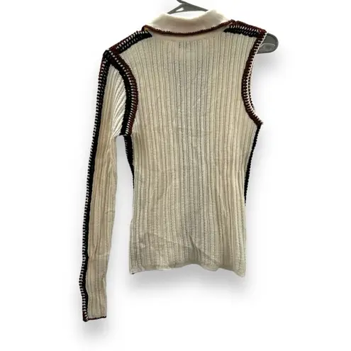 RTR Sea New York Riva Ribbed Embroidered Wool Collared Button Front Top Sz 8 Brown