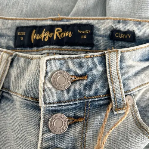 indigo. New Rain Juniors Button Fly Distressed High-Rise Crop Jeans Size 5