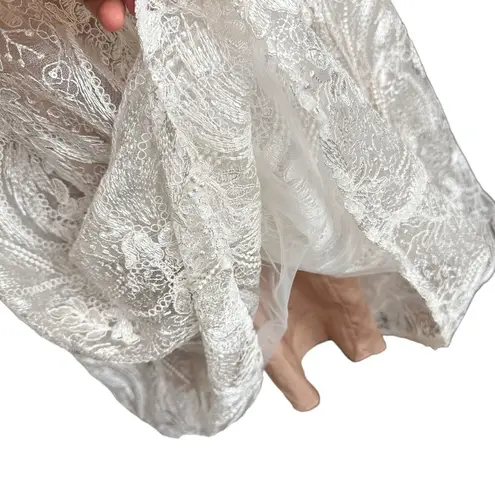 Dress the Population NEW Elisa Vine Embroidered Midi Dress White Nude Small