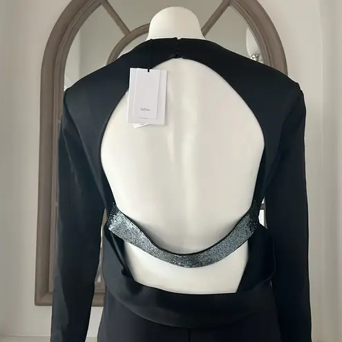 Safiyaa BLACK Cutout Beaded Belt Gown with Gun Metal, Size FR42 US10 NWT $2,615