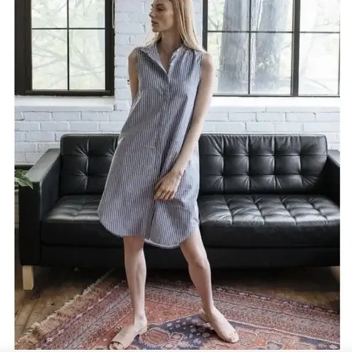 Tradlands Soleil Shirt Dress in Chambray Stripe Blue Size XS