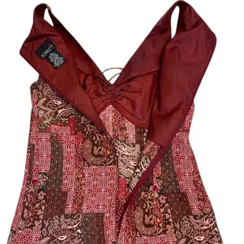 Scarlett Midi Dress Paisley Print Y2K Sleeveles Sundress Red Brown Sz 7/8