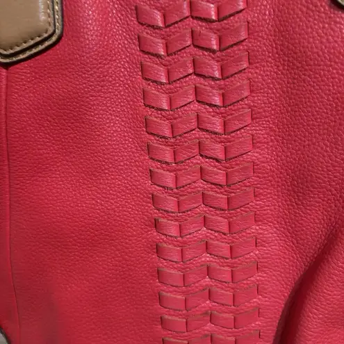 OrYANY Lyssie Large Pebbled Leather Colorblock Shoulder Bag Tote Red Gray - Image 4