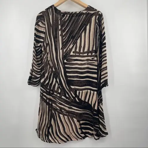 Nic+Zoe  Tunic Dress Animal Print Abstract Long Sleeve Black Cream Size Small