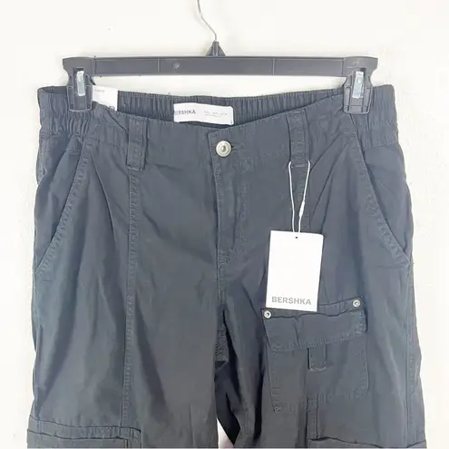 Bershka Black 100% Cotton Low Rise Cargo Pants, Size Large
