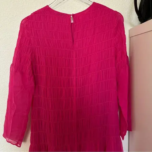 AYR The Something Special Silk Dress Pink Crinkle Flowy Smocked Ruched Sheer XS