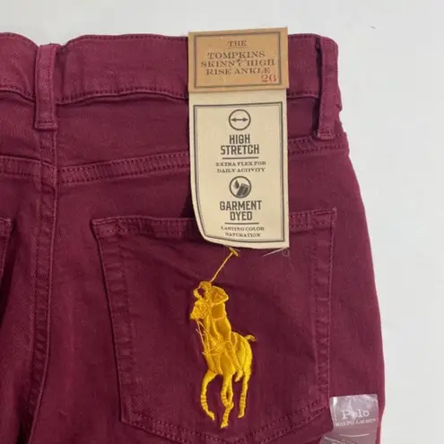 Polo NWT  Ralph Lauren Burgundy Tompkins Skinny High Rise Ankle Jeans Size 26