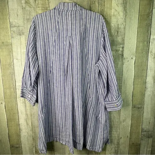Foxcroft Size 18 Linen Purple & White Stripe Hidden Button Front Shirt Top