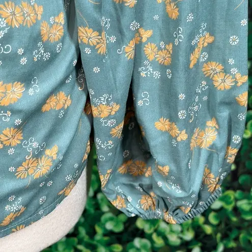 Caslon Split Neck Top in Green Yellow Mia Floral size small 100% Modal