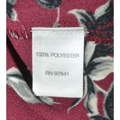 J. Jill Ladies Maroon Floral Button Up Tunic Blouse Size XL Modest Career Red