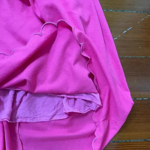 OPT Hot Pink Open Back Scalloped Edge Puff Sleeve Midi Dress