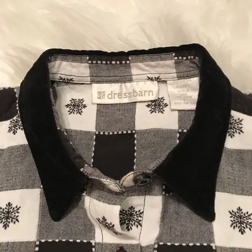 Dress Barn  winter snowman plaid checkered button down long sleeve top size Large