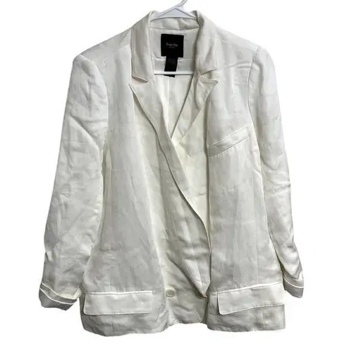 Women's Smythe Ivory White Linen Blend Blazer Preppy Old Money Luxury Size L Size L