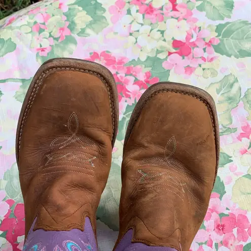 Old West  Purple, Blue and Brown Embroidered Cowboy Boots Size 5D