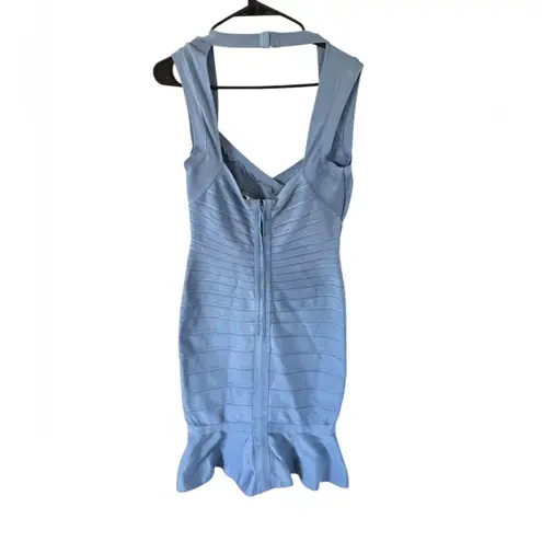 Herve Leger Sweetheart Flare Hem Bandage Dress Blue