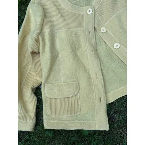 Orvis Vintage Wool Blend Butter Yellow Cardigan Jacket w Pockets Knit Coat