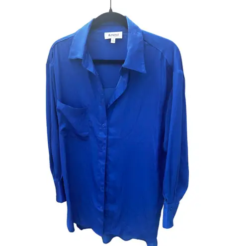 61. En Merci Royal Blue Button Down Blouse Women’s Size L Size L