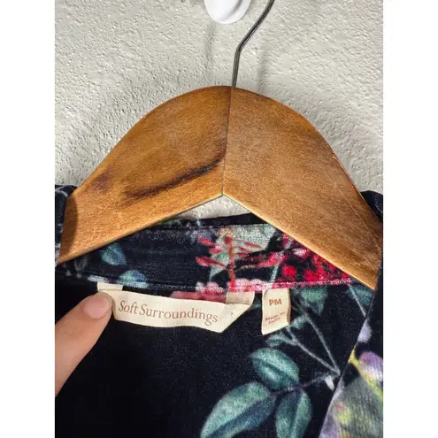 Soft Surroundings Womens Velvet Dark Floral Button Up Top Sz PM Boho Cottagecore