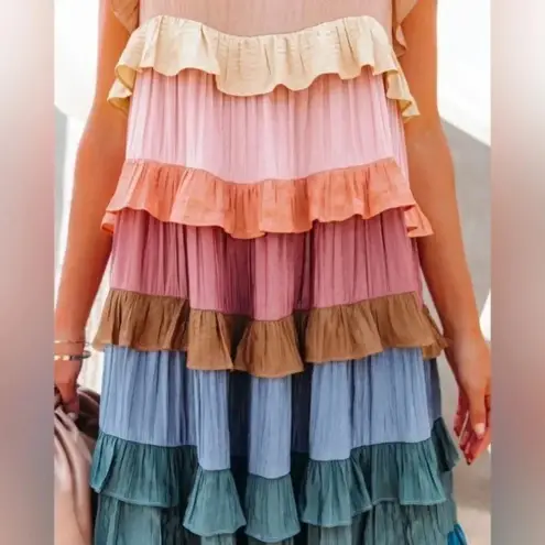 Storia  tiered ruffles maxi midi dress muted rainbow flowy pregnancy summer