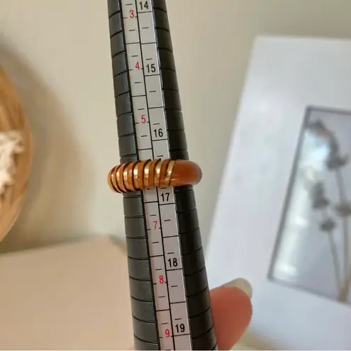 Carved Wood Gold Band Ring “Blathnaid” Bohemian Rustic Minimist Neutral Jewelry Brown