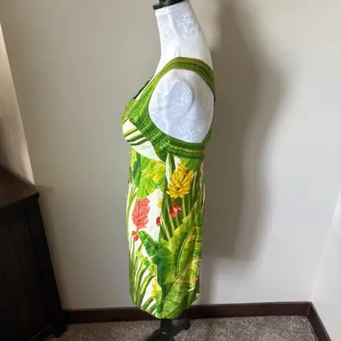 Farm Rio  Fresh Forest Scarf Green Floral Dress Form Fit Womens Xsmall Linen