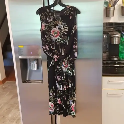 💕FUZZI💕 Navy Floral Sheath Dress 100% Viscose Crepe Large