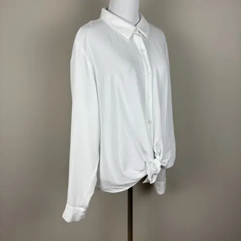 Vera Wang Simply  Blouse Top Womens XL White Roll Tab Button Up Tie Front Shirt