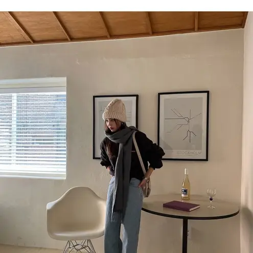 With Nnino Ivory Chunky Knit Wool Blend Beanie Soft Ribbed