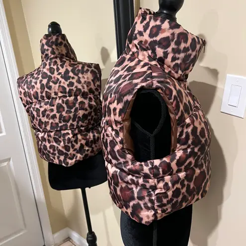 Animal Print Bomber Vest Leopard Crop Vest Jacket Cover Up Fall Coat Trench Multi Size XS