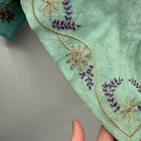 wilson's leather Vintage Blue Suede Boho Western Sequin Kimono Sleeve Top Sz XL