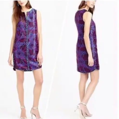 J.Crew  Sleeveless Floral Print Jacquard Shift Dress in Midnight 0