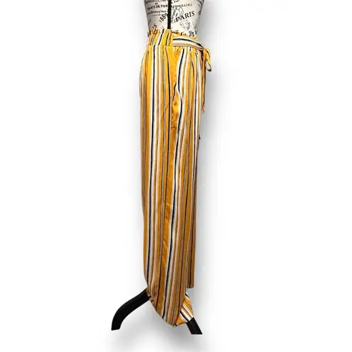 After Market Anthropologie Mustard Striped Wide Leg Pants Tie Waist Boho Resort