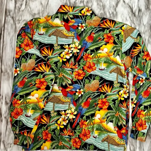 Surf Crush Tiki Vtg Sz S Hawaiian Print Zip Up Jacket CB Casual Macaw Tropical Red