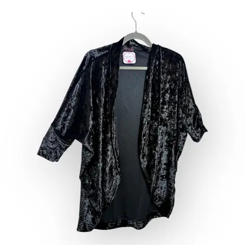 Black Crushed Velvet Open Front Kimono Cardigan NYE Holiday Party Whimsigoth S
