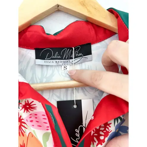 NEW Dalia Macphee Floral Pleated Fit Flare Midi 50s Dress Small Retro Rockabilly Red