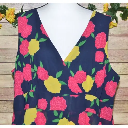 Jessica London Blue Floral Sleeveless Dress Plus Size 24 Flowy Ruffles Spring