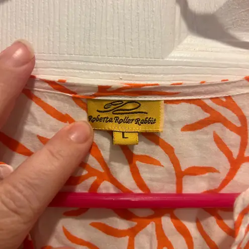 Roberta Roller Rabbit Tunic Top Women's L White Orange Coral Print Cotton