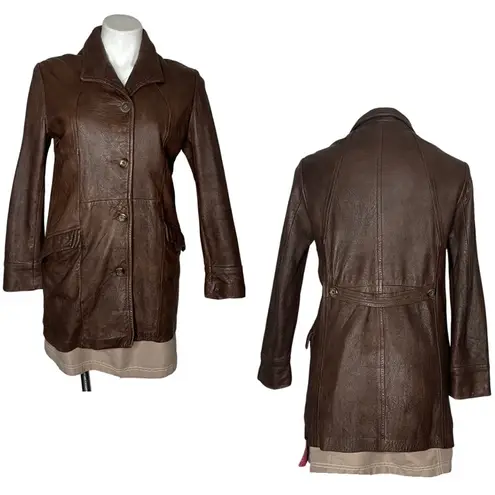 LEATHERS By NEW ENGLAND Sports Wear Brown Leather Jacket Half Belt VINTAGE