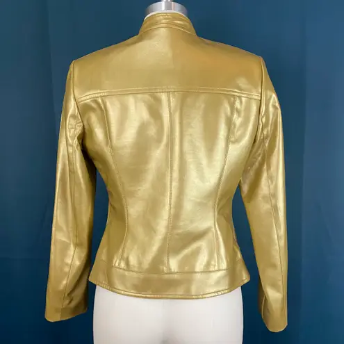 Vertigo Vintage 90s Gold Faux Leather Moto Biker Jacket
