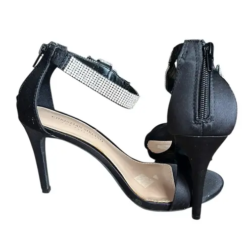 Christian Siriano for Payless COLLINS Black Satin Rhinestone Zip Heels Size 8.5